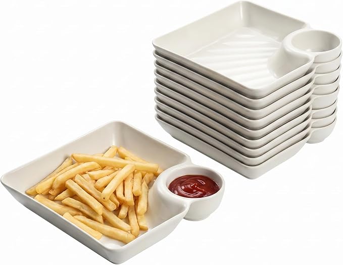 4-Piece Snack & Dumpling Plates with Sauce Compartments