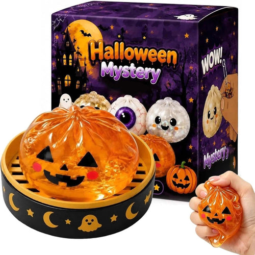 Halloween Mystery Glitter Dumpling Squishy Box Set, Ghost Pumpkin Eyeball Design, Soft Stress Relief Fidget Toy, Party Favor Gift for Boys/Girls