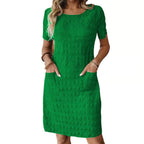 ⌛Limited-Time Offer-Women's Round Neck Textured Knee-Length Dress