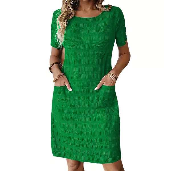 ⌛Limited-Time Offer-Women's Round Neck Textured Knee-Length Dress