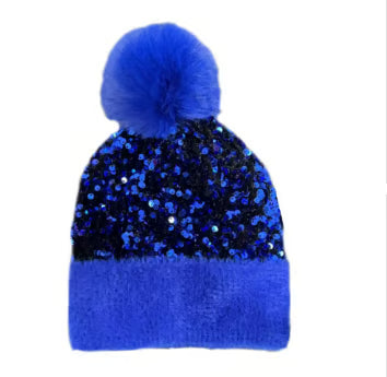 Sequin Fur Pom Beanie