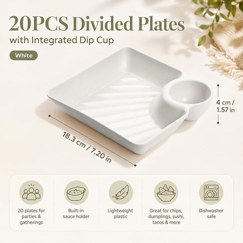 4-Piece Snack & Dumpling Plates with Sauce Compartments