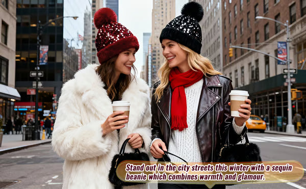 Sequin Fur Pom Beanie