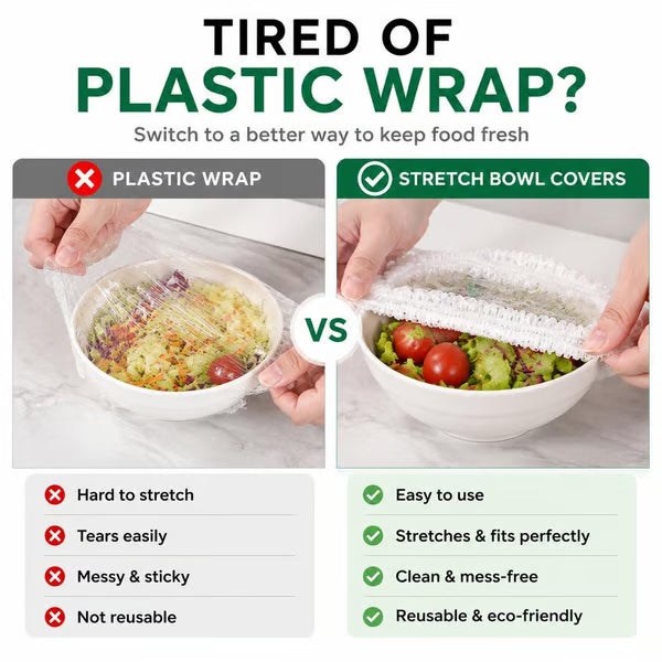 🔥LAST DAY SALE 49% OFF-100Pcs Medium Reusable Elastic Plastic Bowl Covers - Kitchen Bread Proofing,