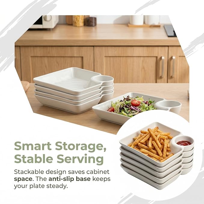 4-Piece Snack & Dumpling Plates with Sauce Compartments