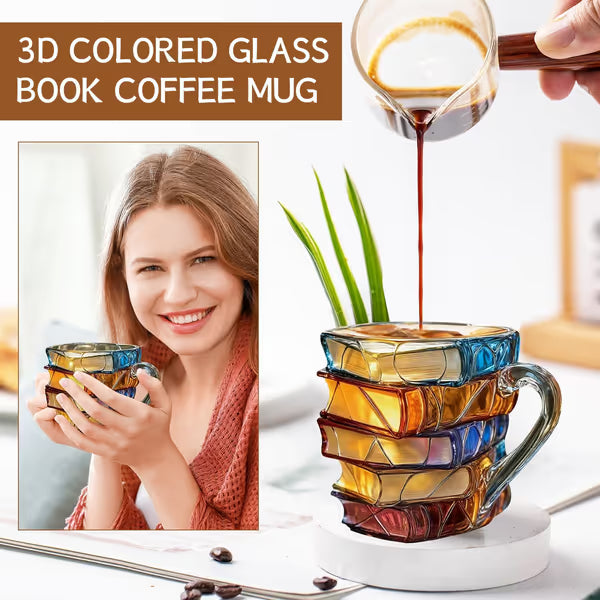 📚 3D Painted Book Mug – Unique Glass Coffee Cup for Readers & Book Lovers🍵