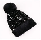 Sequin Fur Pom Beanie
