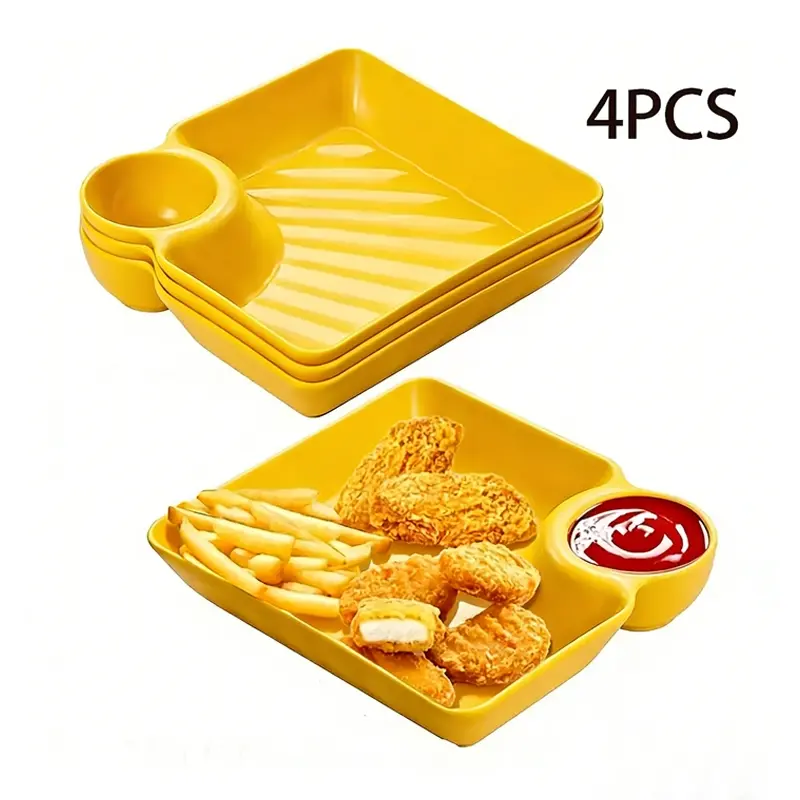 4-Piece Snack & Dumpling Plates with Sauce Compartments