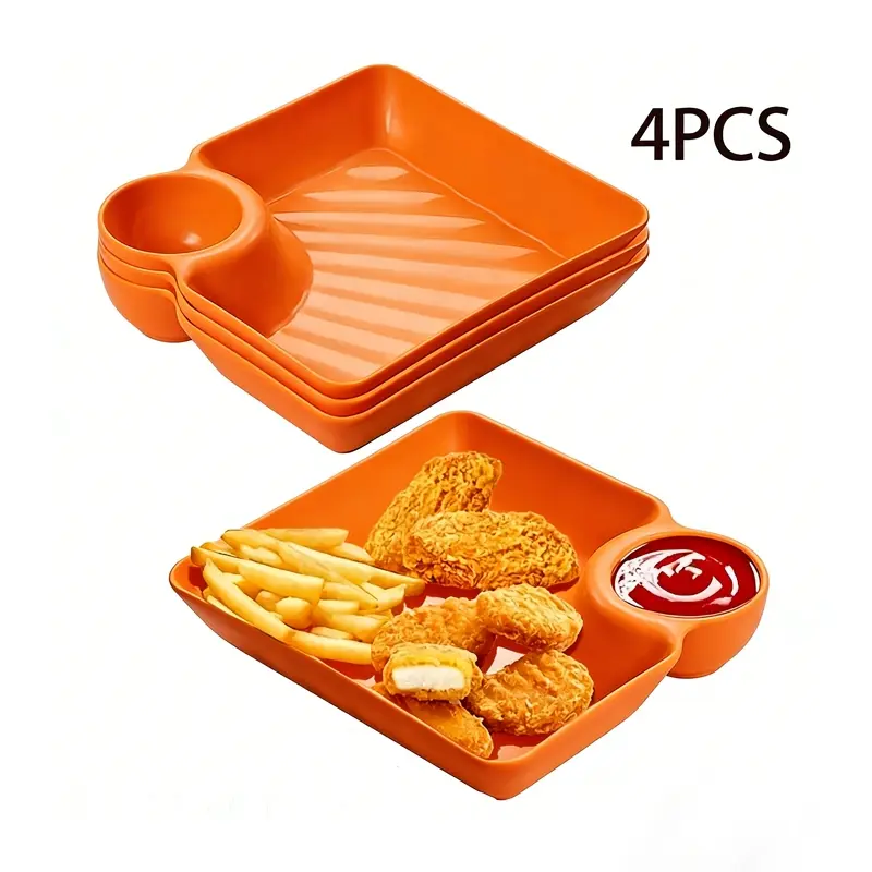 4-Piece Snack & Dumpling Plates with Sauce Compartments