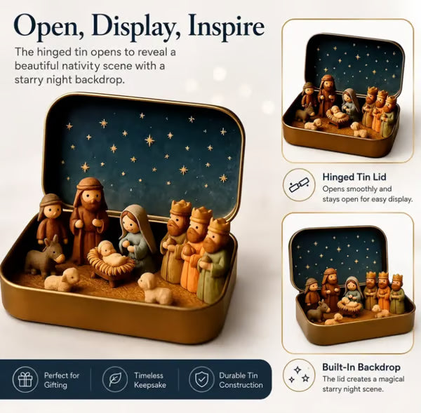 🔥Last Day 50% OFF - ✝️Religious Pocket-Size Mini Nativity Scene Set with Storage Box
