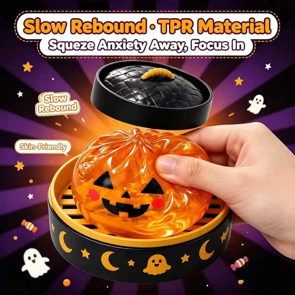 Halloween Mystery Glitter Dumpling Squishy Box Set, Ghost Pumpkin Eyeball Design, Soft Stress Relief Fidget Toy, Party Favor Gift for Boys/Girls
