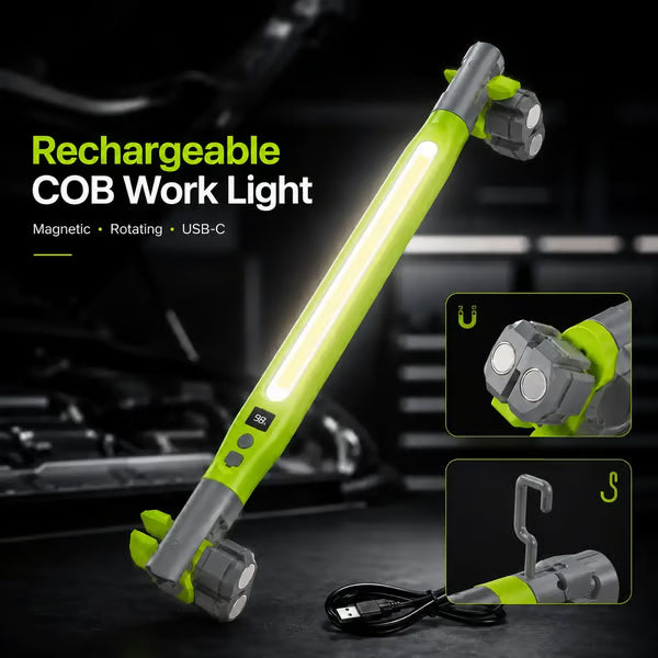 🛠️Rechargeable Magnetic LED Work Light with Built-in Battery - IPX4 Waterproof & Shockproof, Clamp & Magnet Base