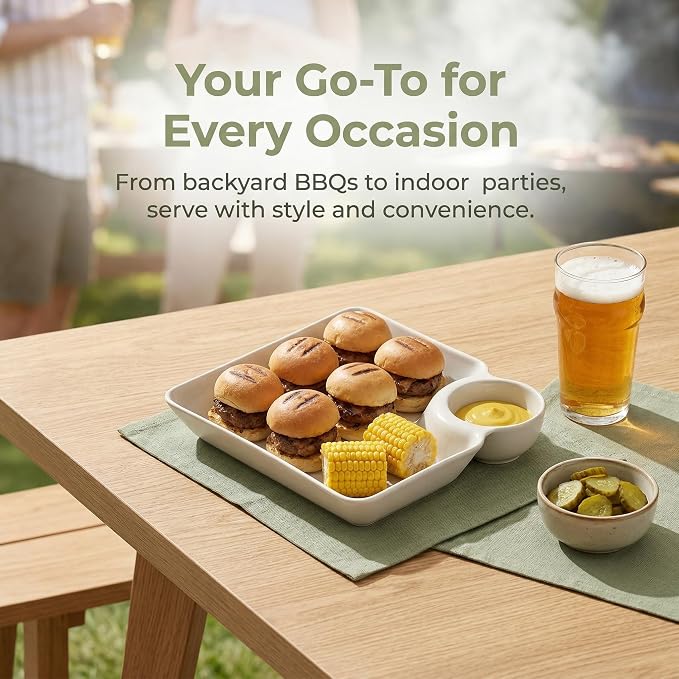 4-Piece Snack & Dumpling Plates with Sauce Compartments