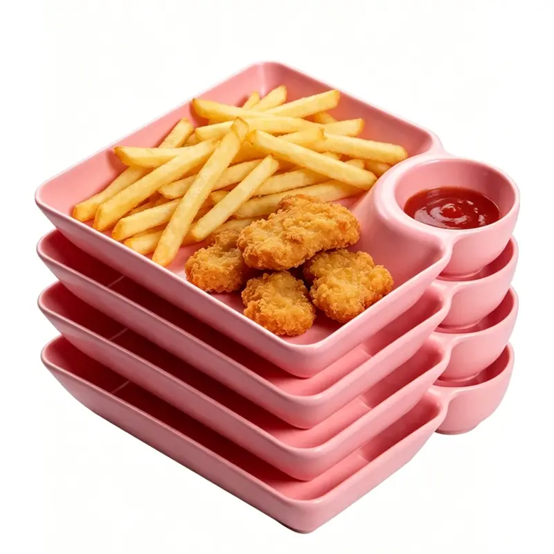 4-Piece Snack & Dumpling Plates with Sauce Compartments