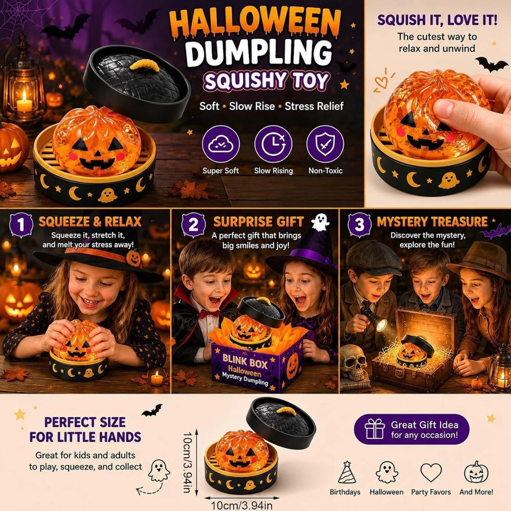 Halloween Mystery Glitter Dumpling Squishy Box Set, Ghost Pumpkin Eyeball Design, Soft Stress Relief Fidget Toy, Party Favor Gift for Boys/Girls
