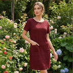 ⌛Limited-Time Offer-Women's Round Neck Textured Knee-Length Dress