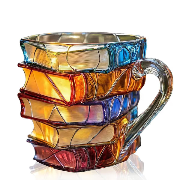 📚 3D Painted Book Mug – Unique Glass Coffee Cup for Readers & Book Lovers🍵