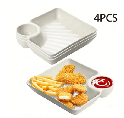 4-Piece Snack & Dumpling Plates with Sauce Compartments