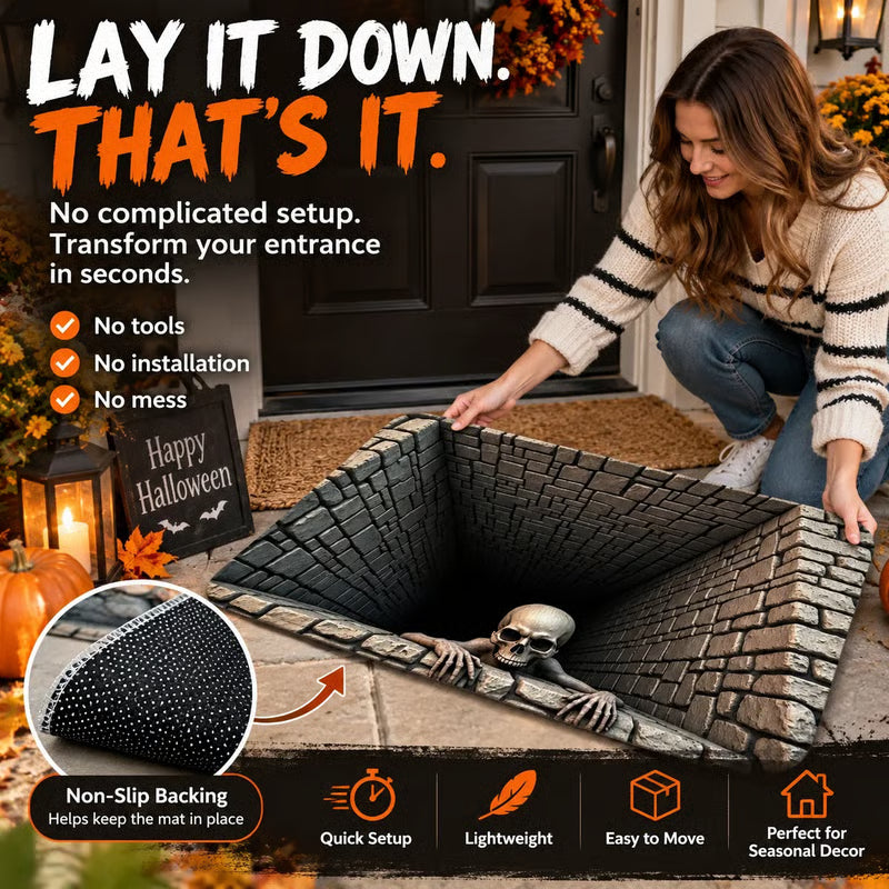 🎃 3D Halloween Horror Floor Mat – Spooky Skull Illusion Door Rug